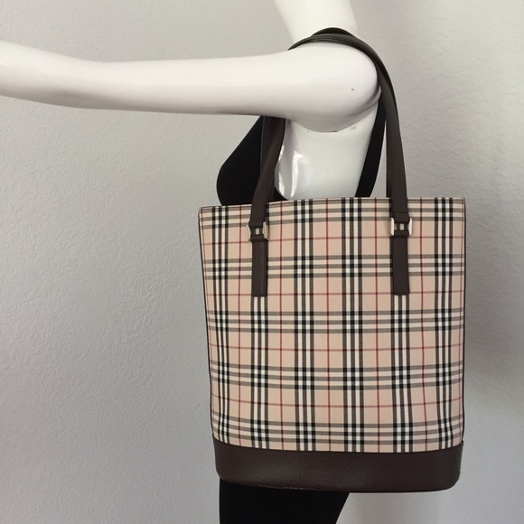 Burberry check canvas brown leather trim tote - Picture 8 of 11